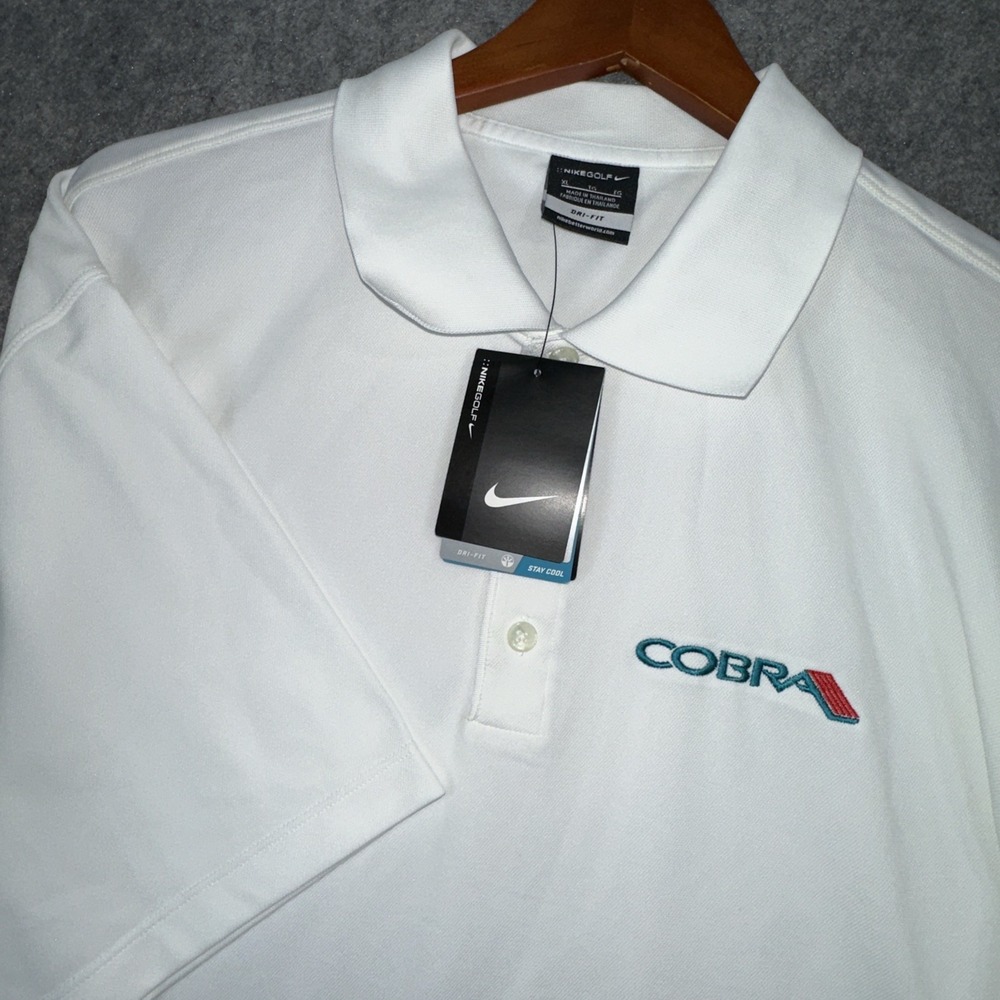 Nike Golf Polo Mens XL White Cobra Embroidered Stay Cool NEW READ